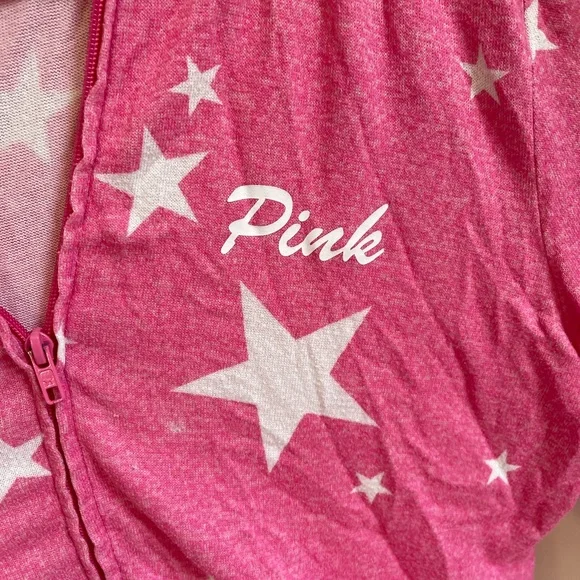 Medium lightweight VS Pink Hoodie. Pink with white stars. Light wear. - Picture 5 of 7